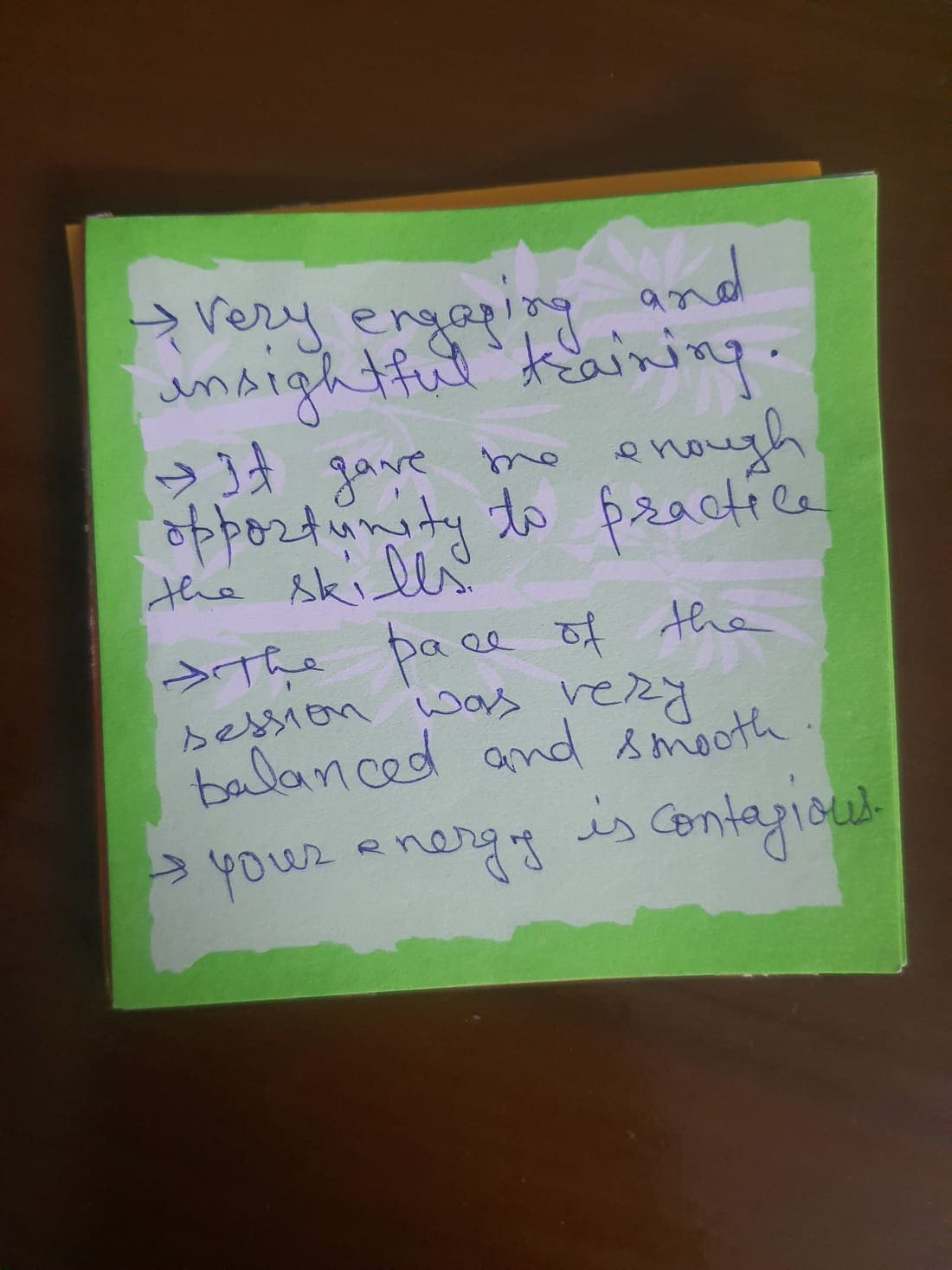 Handwritten workshop reflection 1
