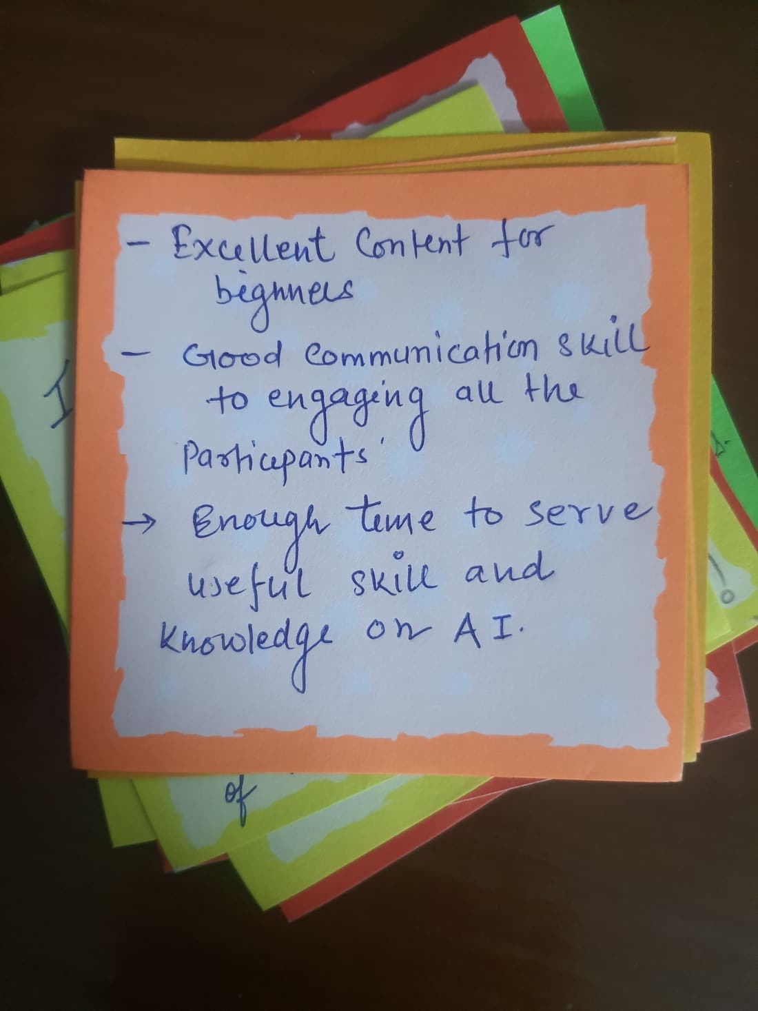 Handwritten workshop reflection 9